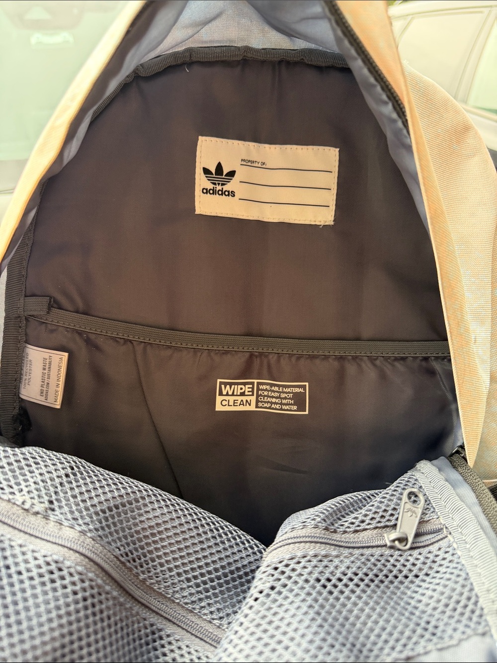 adidas Light Blue and Cream Canvas Backpack with Front Pocket - Picture 3 of 3